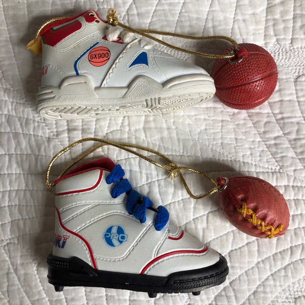 3/$15 2 VTG MINI  BASKETBALL & FOOTBALL Ornament